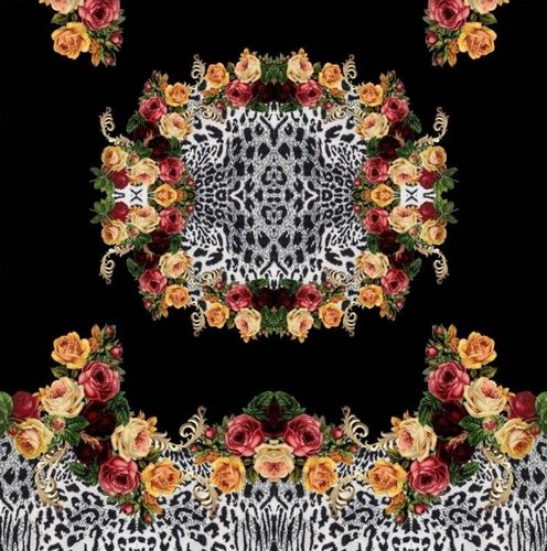 Jersey * Panel * Roses & Animalprint black * 150x150cm