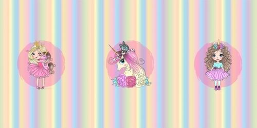 Sommersweat * Rainbow Girls & Unicorn * Panel 70x150cm