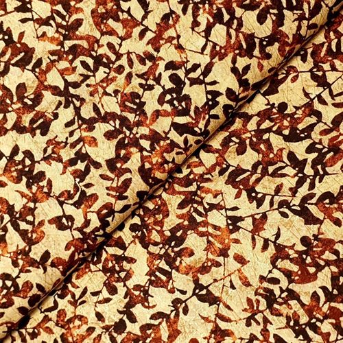 Baumwolldruck "Earthtones" braune Blätter auf sand