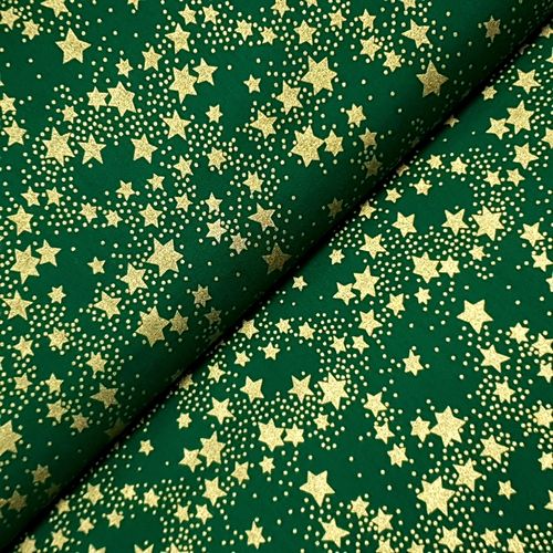 Baumwolldruck * Weihnachten * große goldene Sterne auf grün