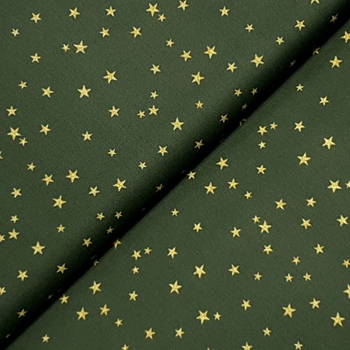 Baumwolldruck * Weihnachten * Fakeglitzer Sterne auf grün
