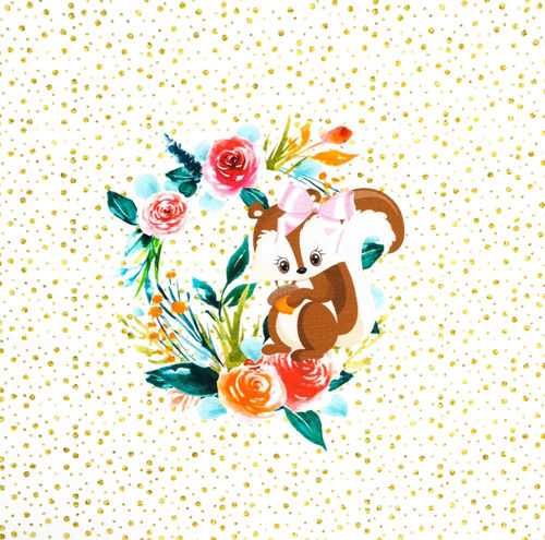 Sommersweat * Flower Squirree * Panel * Eichhörnchen mit Fakeglitzer auf weiß
