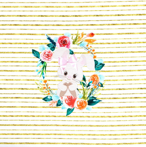 Sommersweat * Flower Bunny * Panel * Häschen mit Fakeglitzerstreifen auf weiß