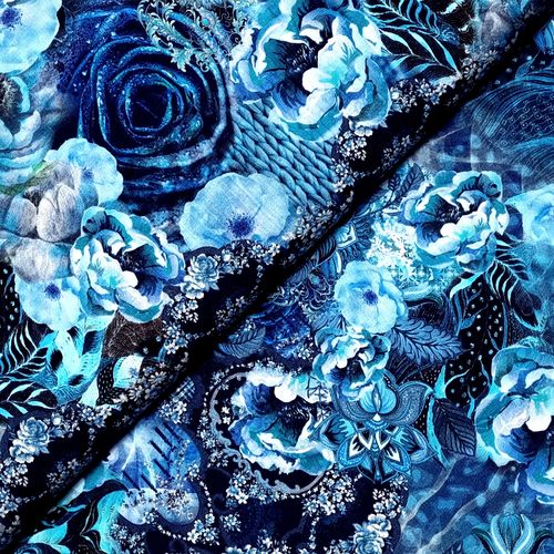 Viskosejersey * Blue Flowers * Digitaldruck